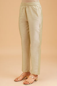 Gold Solid Shimmer Straight Fit Ankle Length Mid Rise Trousers