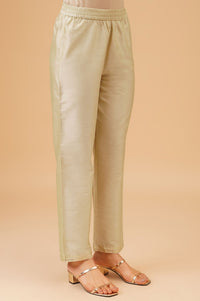 Gold Solid Shimmer Straight Fit Ankle Length Mid Rise Trousers