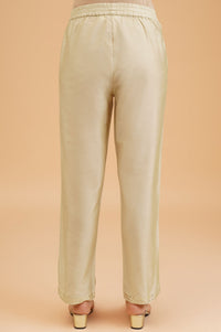 Gold Solid Shimmer Straight Fit Ankle Length Mid Rise Trousers