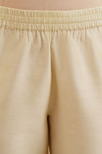 Gold Solid Shimmer Straight Fit Ankle Length Mid Rise Trousers