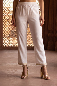 White Yarn Dyed Solid Straight Fit Ankle Length Trousers