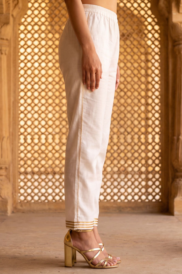 White Yarn Dyed Solid Straight Fit Ankle Length Trousers