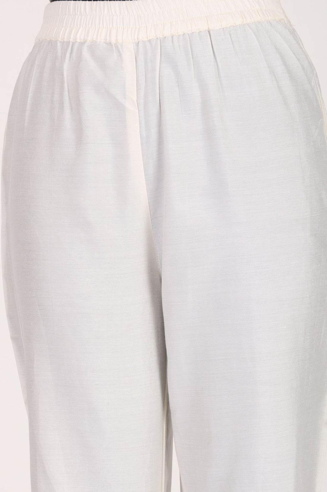 White Yarn Dyed Solid Straight Fit Ankle Length Trousers