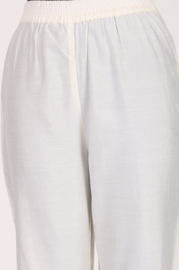 White Yarn Dyed Solid Straight Fit Ankle Length Trousers