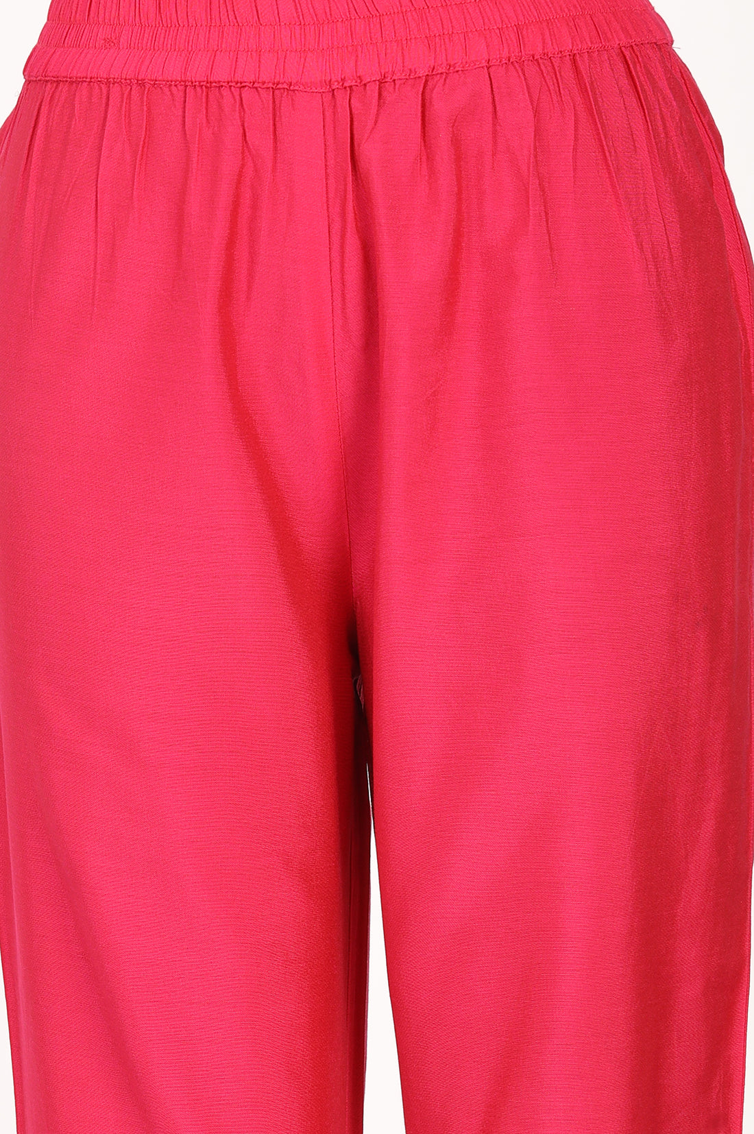 Pink Yarn Dyed Straight Fit Ankle Length Trousers