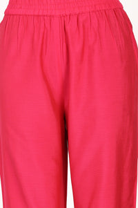 Pink Yarn Dyed Straight Fit Ankle Length Trousers