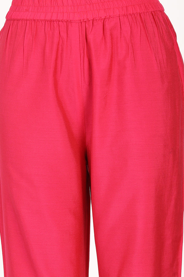 Pink Yarn Dyed Straight Fit Ankle Length Trousers