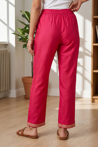 Pink Yarn Dyed Straight Fit Ankle Length Trousers