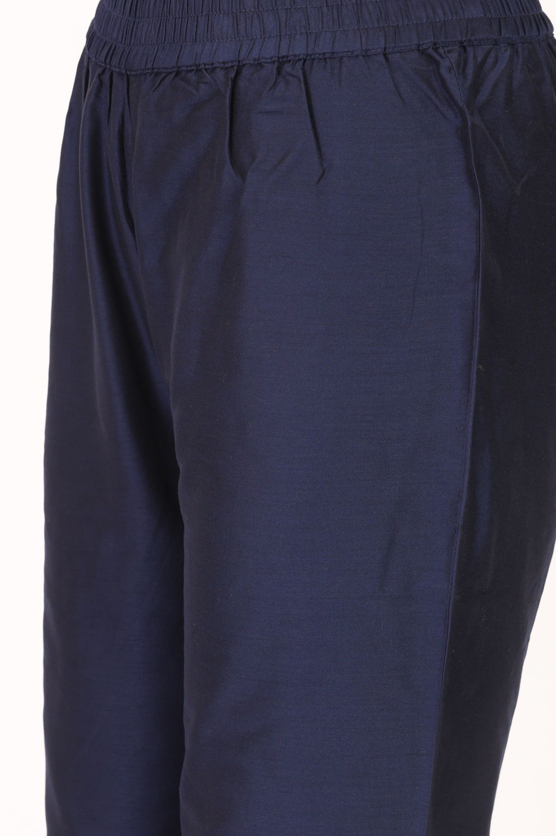 Navy Blue Yarn Dyed Solid Straight Fit Ankle Length Trousers