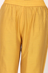 Mustard Yarn Dyed Solid Straight Fit Ankle Length Mid Rise Trousers
