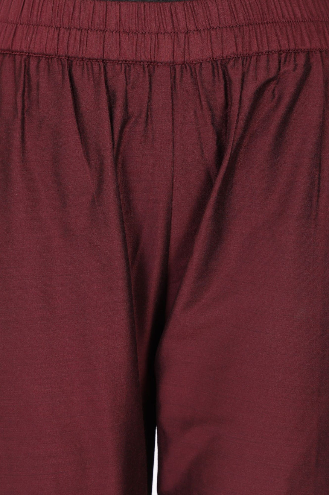 Maroon Yarn Dyed Solid Straight Ankle Length Trousers