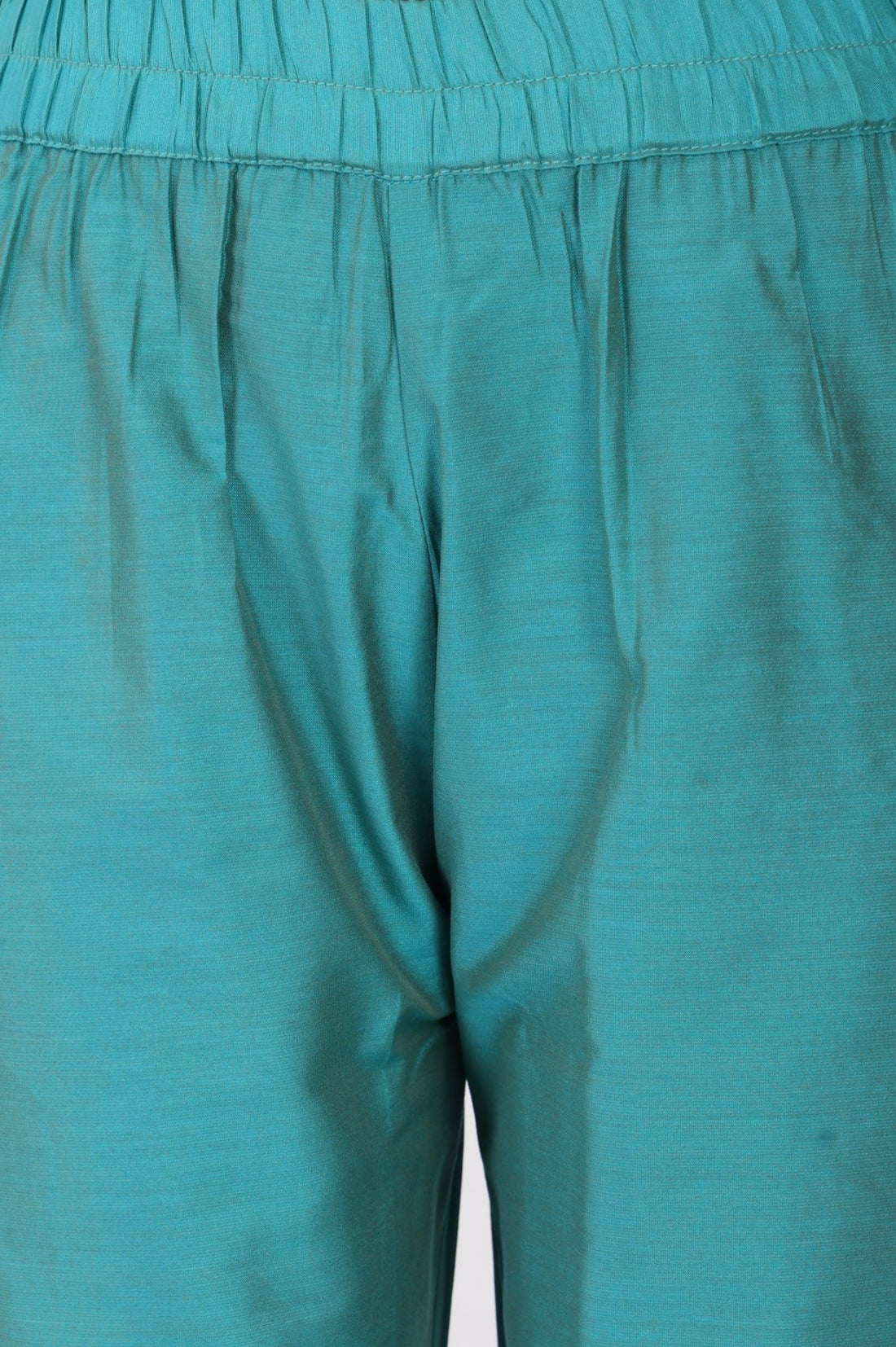 Teal Yarn Dyed Solid Straight Ankle Length Trousers