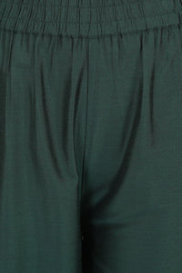 Teal Yarn Dyed Thread Embroidered Straight Fit Ankle Length Mid Rise Trousers