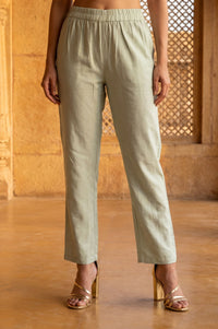 Mint Green Yarn Dyed Solid Straight Fit Ankle Length Trousers