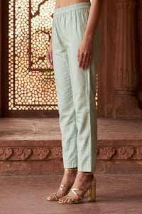 Mint Green Yarn Dyed Solid Straight Fit Ankle Length Trousers