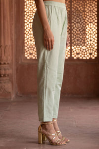 Mint Green Yarn Dyed Solid Straight Fit Ankle Length Trousers