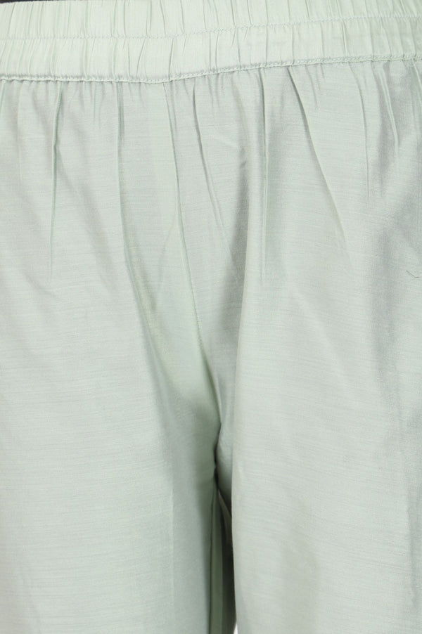 Mint Green Yarn Dyed Solid Straight Fit Ankle Length Trousers