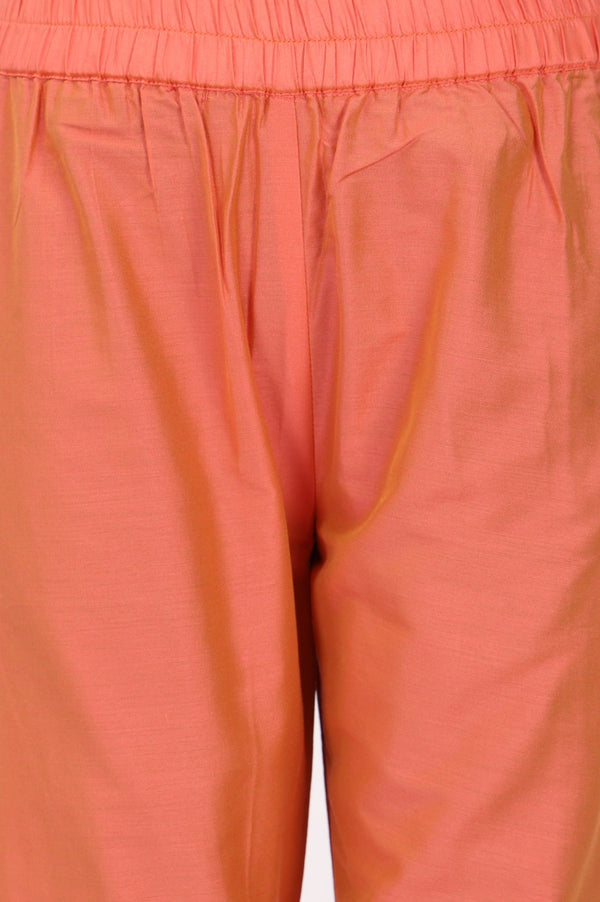 Orange Yarn Dyed Solid Straight Fit Ankle Length Trousers