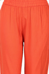 Orange Solid Buttons Rayon Ankle Length Mid Rise Trousers