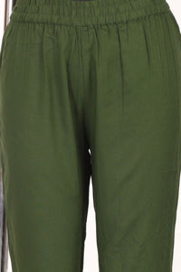 Olive Solid Buttons Rayon Ankle Length Mid Rise Trousers