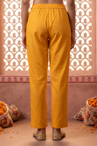Yellow Solid Rayon Straight Fit Ankle Length Trousers