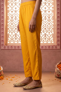 Yellow Solid Rayon Straight Fit Ankle Length Trousers