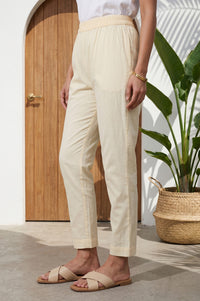 Powder Yellow Pure Cotton Ankle Length Trousers