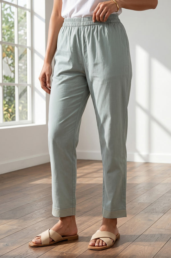 Mint Green Pure Cotton Ankle Length Trousers