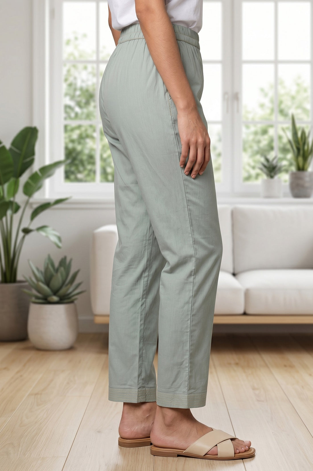 Mint Green Pure Cotton Ankle Length Trousers