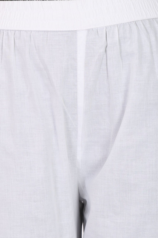 White Solid Pure Cotton Straight Fit Ankle Length Trousers