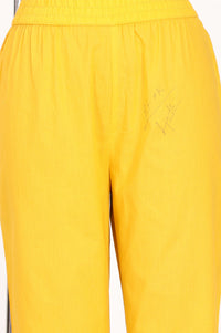 Yellow Pure Cotton Solid Straight Fit Ankle Length Mid Rise Trousers