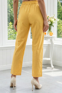 Mustard Pure Cotton Straight Fit Ankle Length Mid Rise Trousers