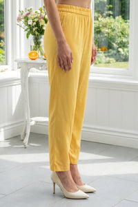 Mustard Pure Cotton Straight Fit Ankle Length Mid Rise Trousers