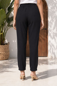 Black Solid Buttons Rayon Ankle Length High Rise Trousers
