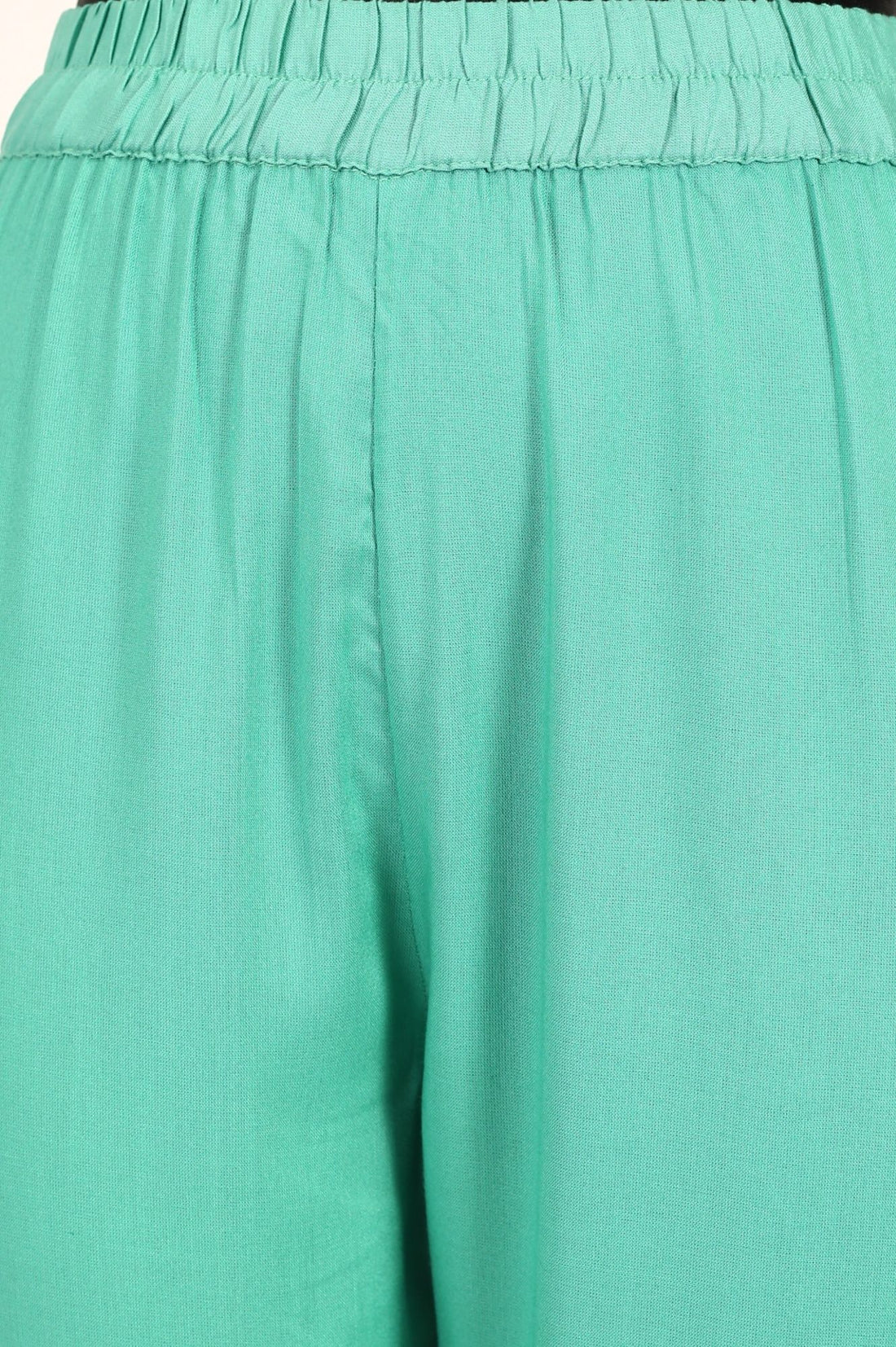 Mint Green Solid Buttons Rayon Tapered Ankle Length High Rise Trousers