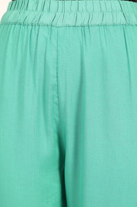 Mint Green Solid Buttons Rayon Tapered Ankle Length High Rise Trousers