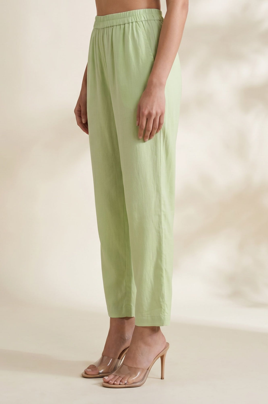 Mint Green Solid Buttons Rayon Straight Ankle Length Mid Rise Trousers