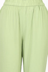 Mint Green Solid Buttons Rayon Straight Ankle Length Mid Rise Trousers