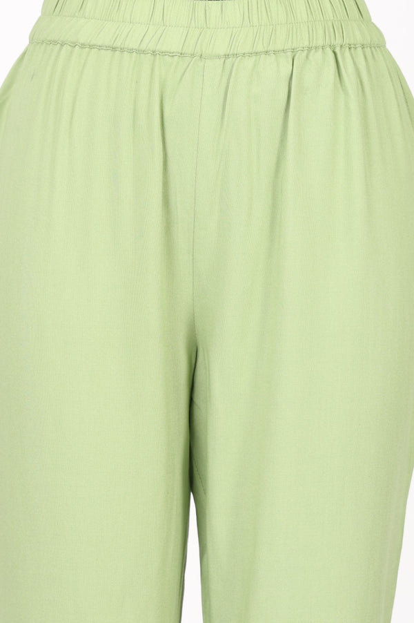 Mint Green Solid Buttons Rayon Straight Ankle Length Mid Rise Trousers