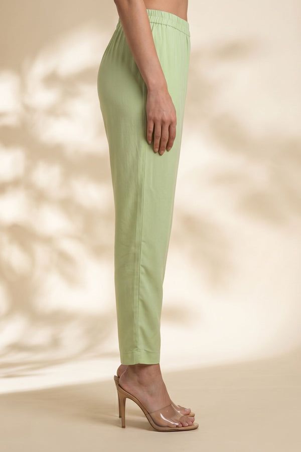Mint Green Solid Buttons Rayon Straight Ankle Length Mid Rise Trousers