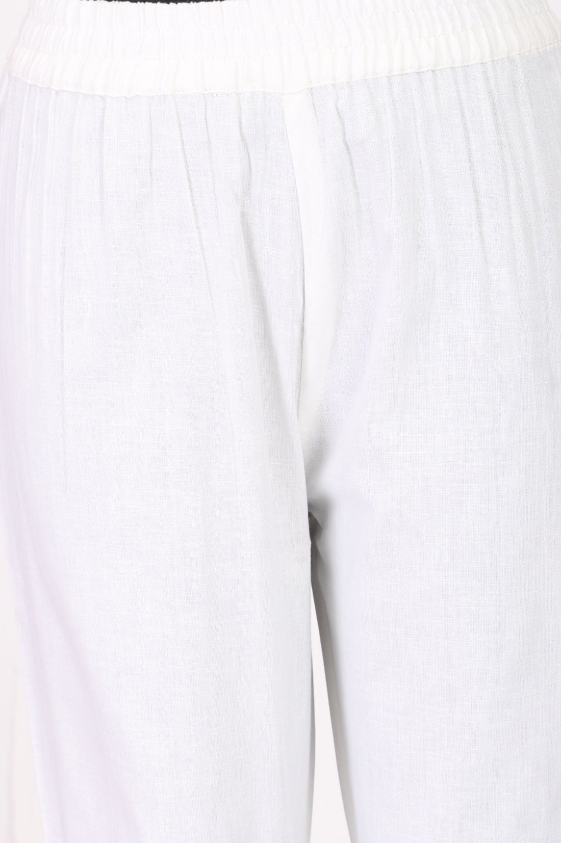 White Solid Cotton Flax Straight Fit Pants