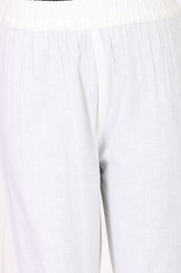 White Solid Cotton Flax Straight Fit Pants
