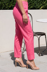 Pink Solid Cotton Flax Straight Fit Pants