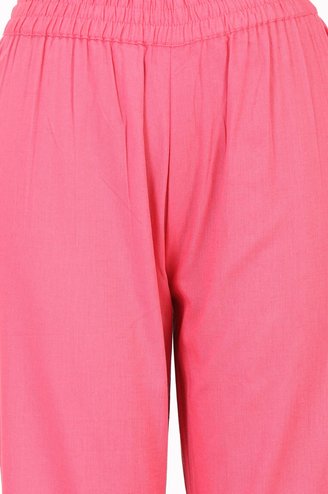 Pink Solid Cotton Flax Straight Fit Pants