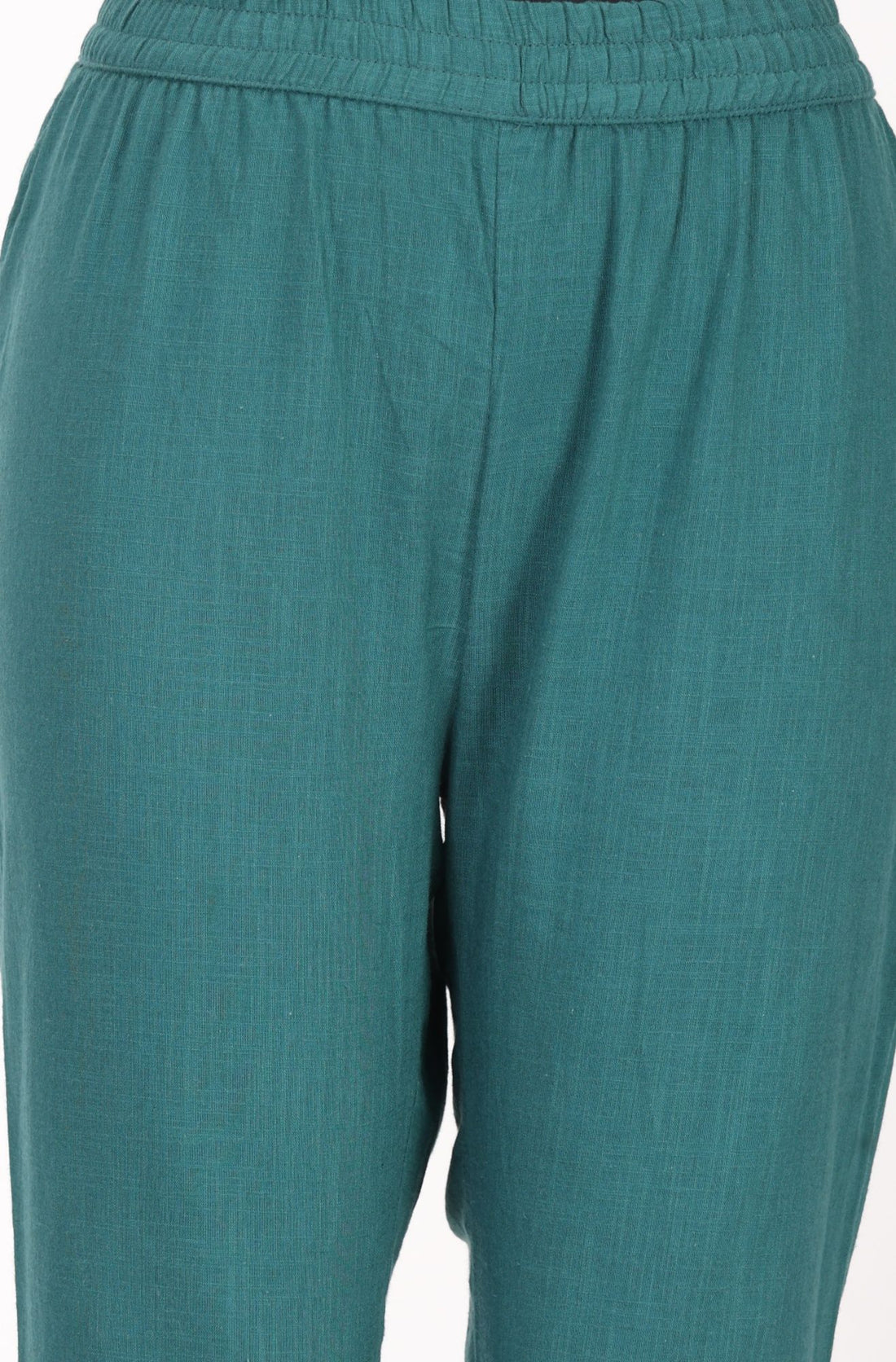 Teal Solid Pure Cotton Ankle Length Mid Rise Trousers
