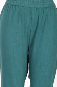 Teal Solid Pure Cotton Ankle Length Mid Rise Trousers