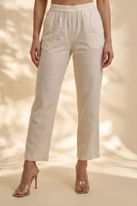 Off White Solid Pure Cotton Straight Fit Ankle Length Trousers