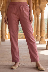 Pink Solid Pure Cotton Straight Ankle Length Mid Rise Trousers