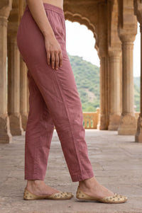 Pink Solid Pure Cotton Straight Ankle Length Mid Rise Trousers