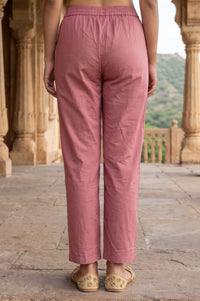 Pink Solid Pure Cotton Straight Ankle Length Mid Rise Trousers